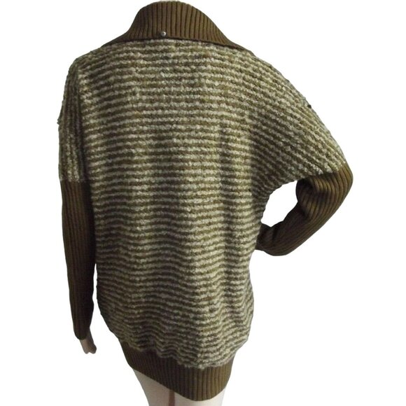 Lilly McKay Cardigan Sweater Size Medium Brown Striped removable faux fur collar - Picture 2 of 11